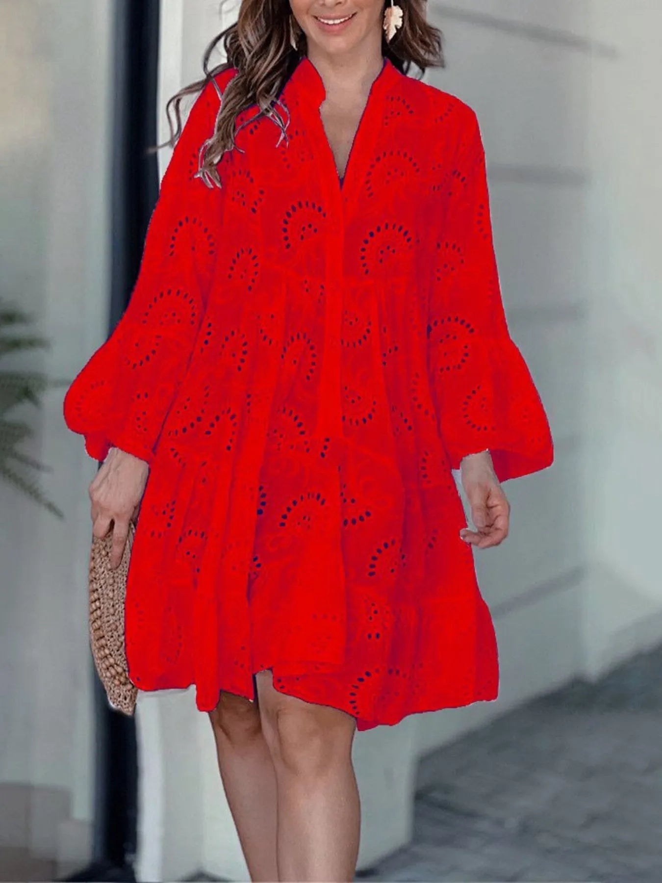 Full Size Eyelet Ruffled Hem Tiered Dress Plus Size Bright Red f8de8810bd95415bbcd3acdaa8457862-Max-Origin