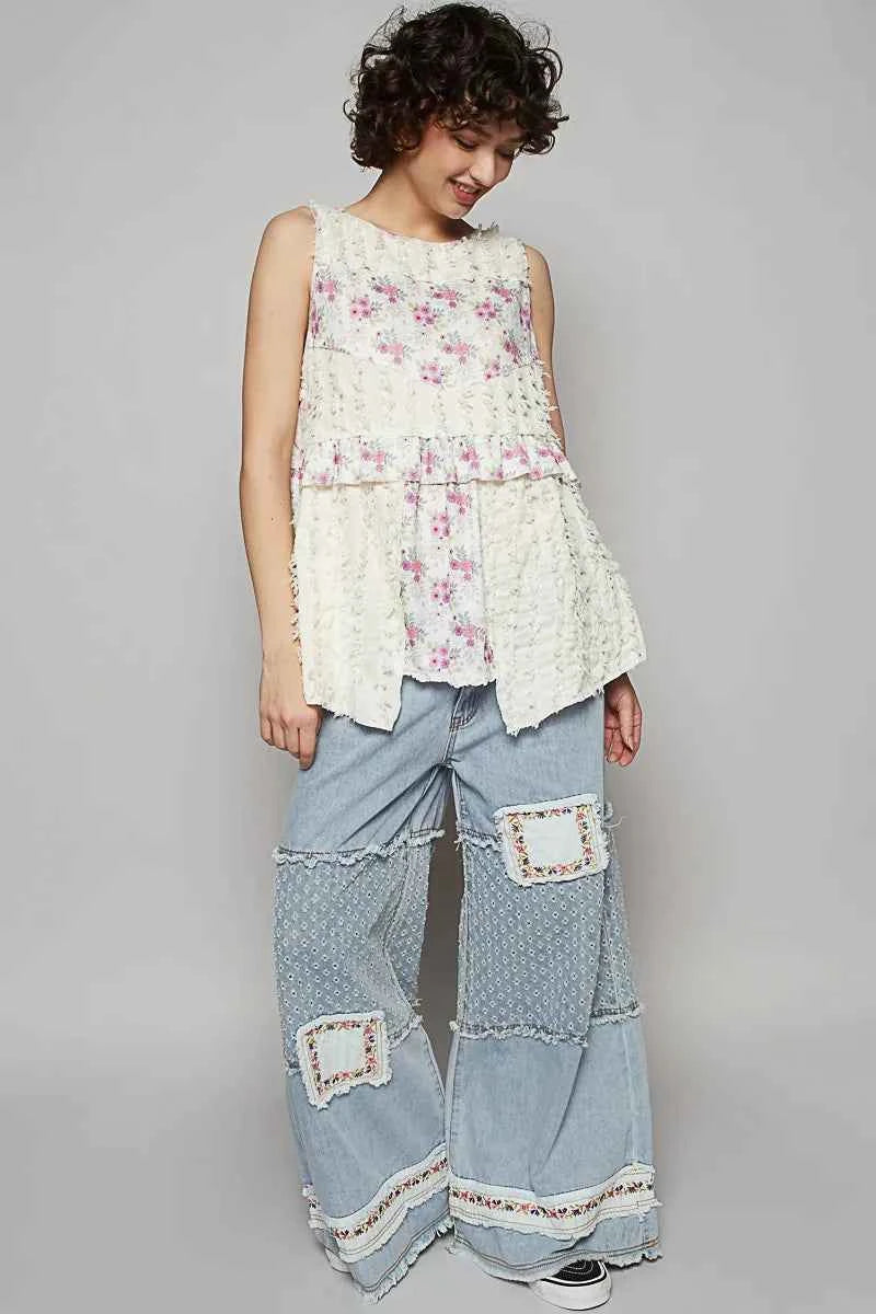 Floral Textured Round Neck Sleeveless Top f8f16dde-9d40-4211-bc34-417bd810ebac-Max-Origin