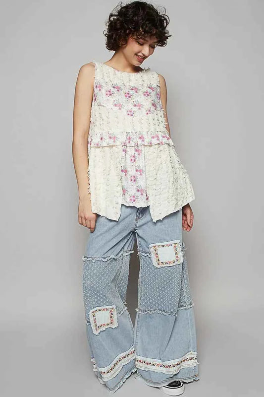 POL Floral Textured Round Neck Sleeveless Top f8f16dde-9d40-4211-bc34-417bd810ebac-Max-Origin
