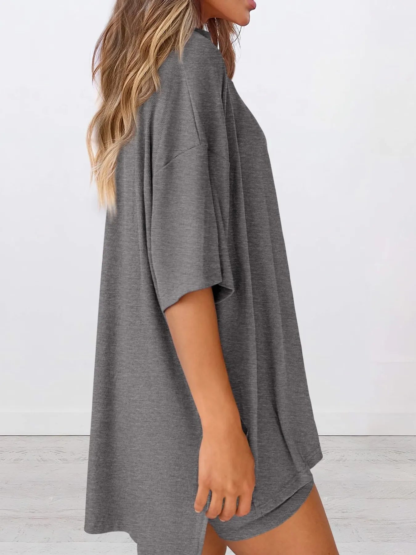 Full Size Oversized Slit Round Neck Top and Shorts Lounge Set Plus Size f9090b53e9cc46f4955837067d234f91-Max-Origin