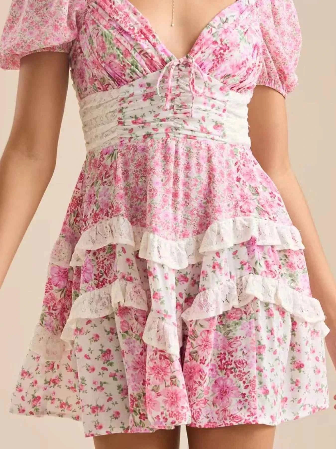Floral Puff Sleeve Tiered Mini Dress f92f8b0d-92dc-4f1a-9757-017733afcd71-Max-Origin