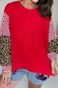 Racing Red Striped Patchwork Sleeve Colorblock Sweatshirt Racing Red 65%Polyester+35%Cotton f931e1b66c08a564