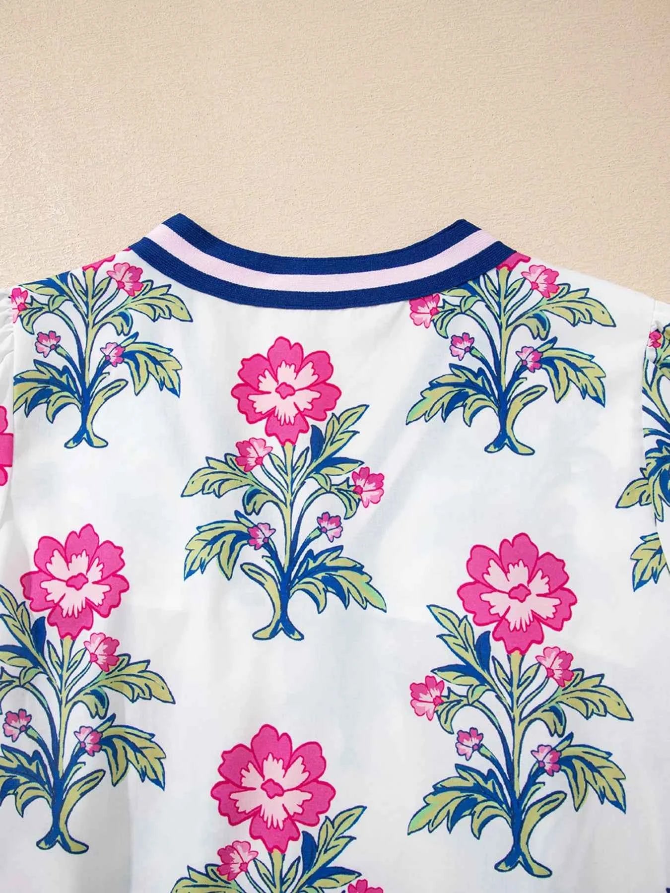 Floral Print Striped V Neck Blouse f93273636c4e4126b7318be19f8802cb-Max-Origin