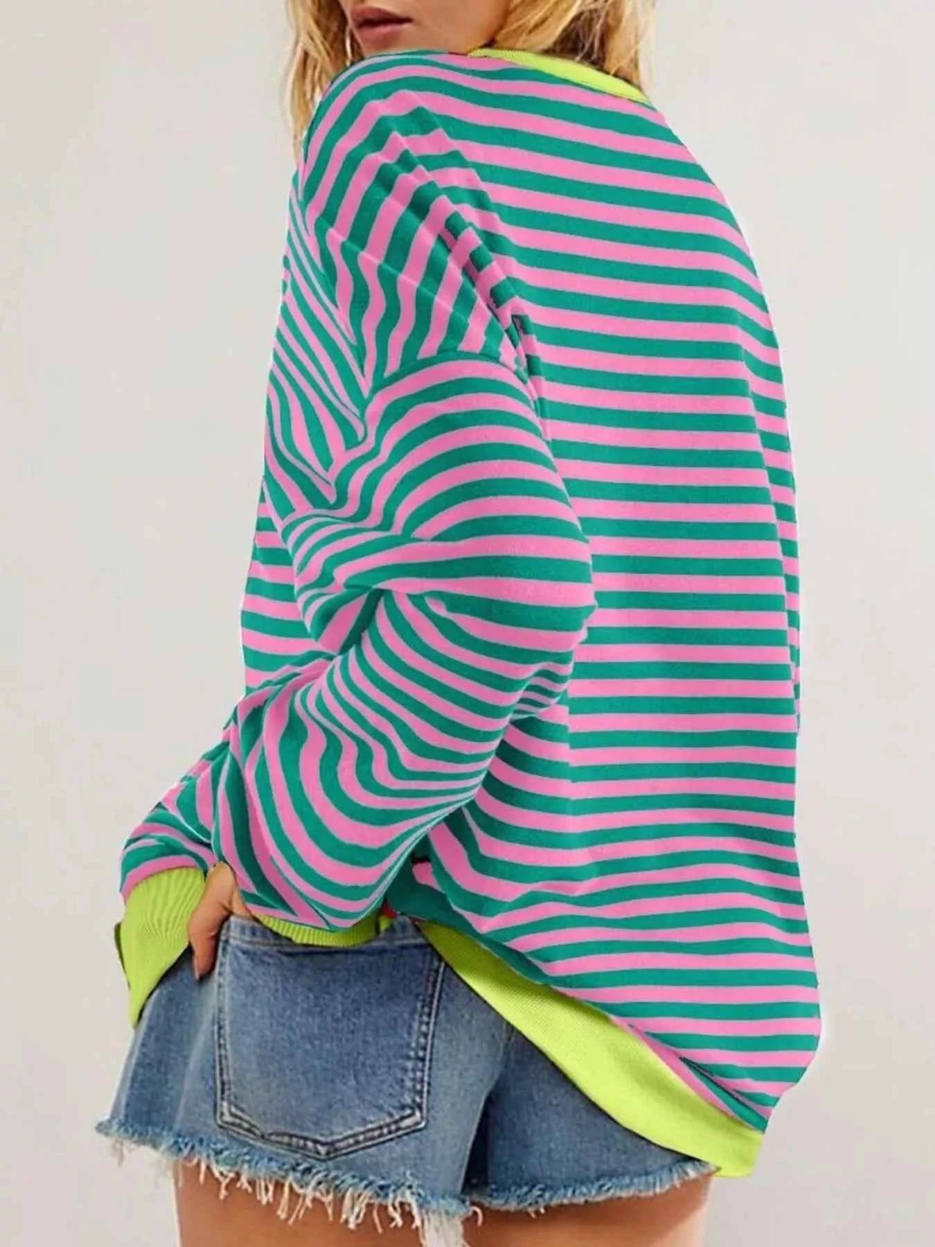 Striped Round Neck Dropped Shoulder Sweatshirt f9411612-049f-48e6-8c0d-bafdf89218f0-Max-Origin