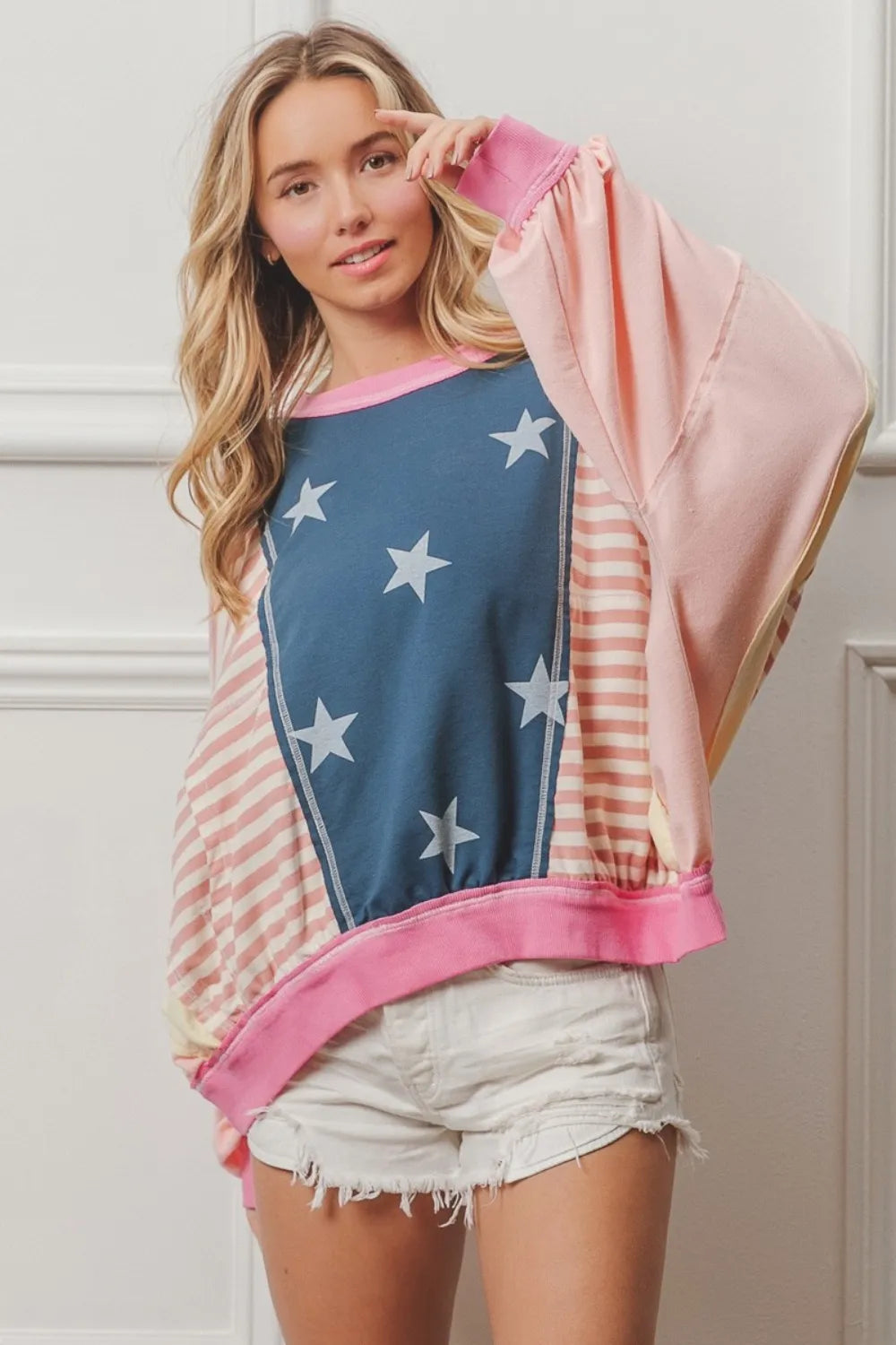 BiBi Stars and Stripes Round Neck Long Sleeve Top f94297be-8ee1-48aa-87a3-321788f98f7b-Max
