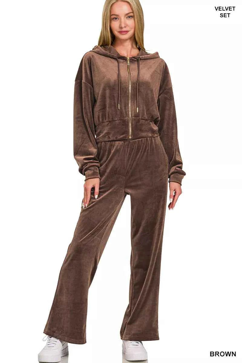 Zenana Velvet Zip Up Hoodie and Pants Set BROWN f94e4cf3-69f7-456a-bb28-436a74a9a1ab-Max-Origin
