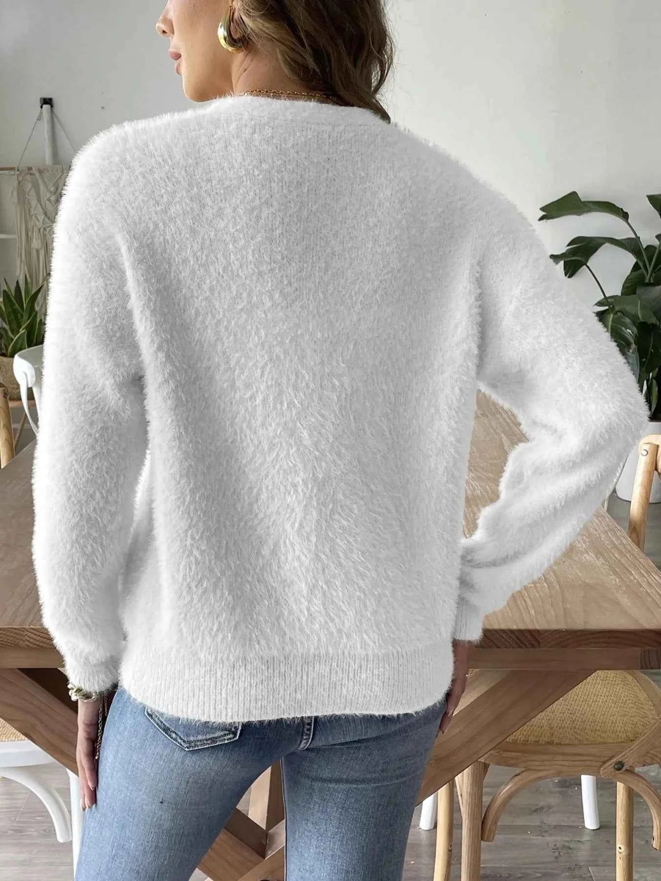 Fuzzy Button-Front Cardigan f953cfa96df547b0b6ed747ca0d4bada-Max-Origin