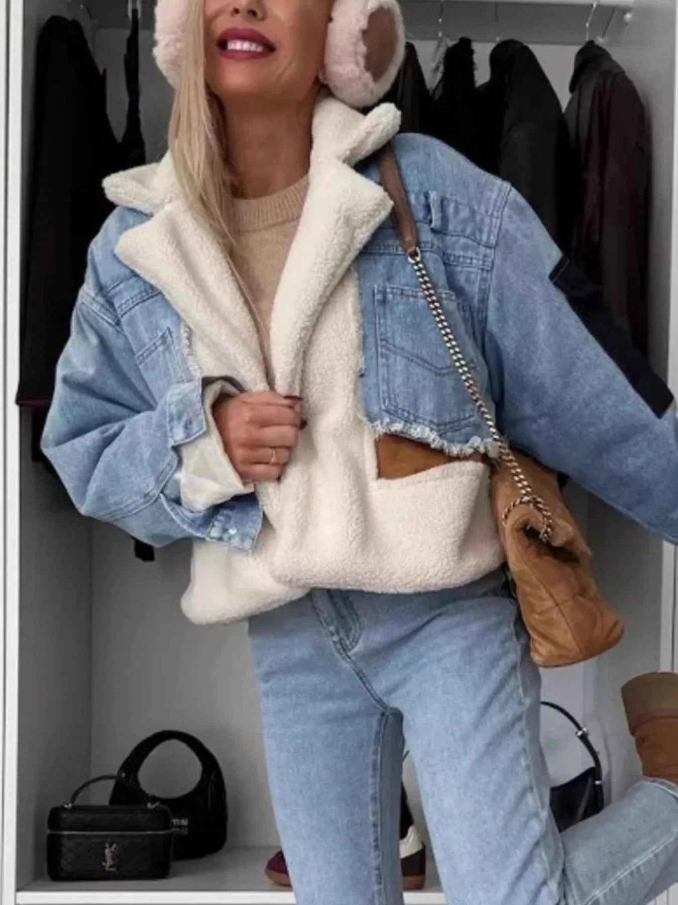 Raw Hem Sherpa Lined Denim Jacket f955245e-3c97-42ef-bda1-4026215fd6db-Max-Origin