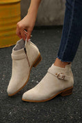 Beige Retro Pointed Toe Ankle Boots Beige 100%Polyester+100%TPR f956ee62fdaa4c44