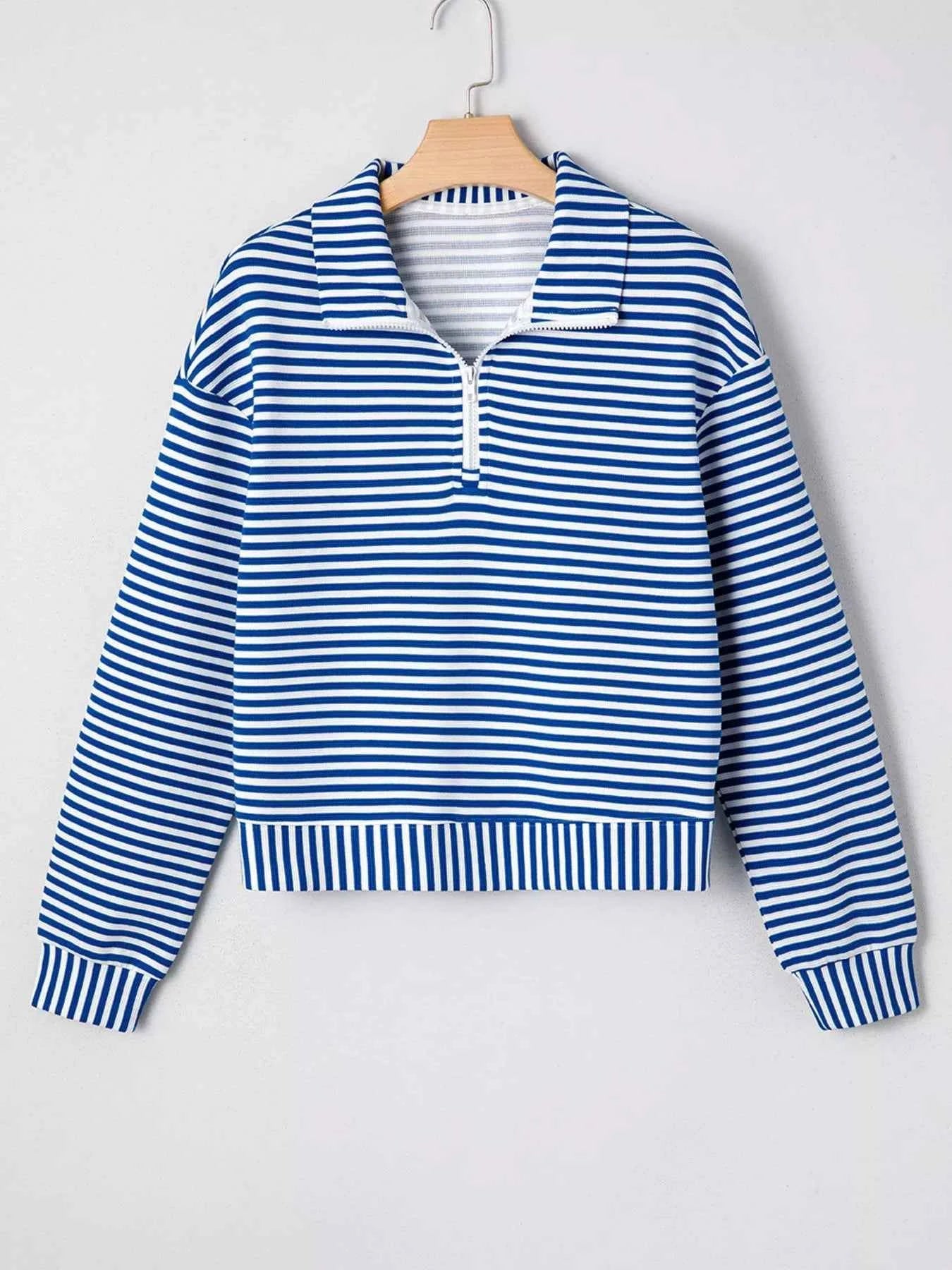 Stripe Quarter Zip Collar Long Sleeve Top f961715e-5926-427a-bc73-cb42e8cac43f-Max-Origin