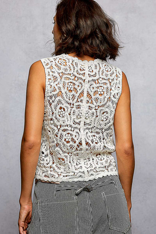Button Down Cropped Crochet Vest with Scalloped Edge f96f1f76-021d-4692-ad18-34db4b2c7878-Max