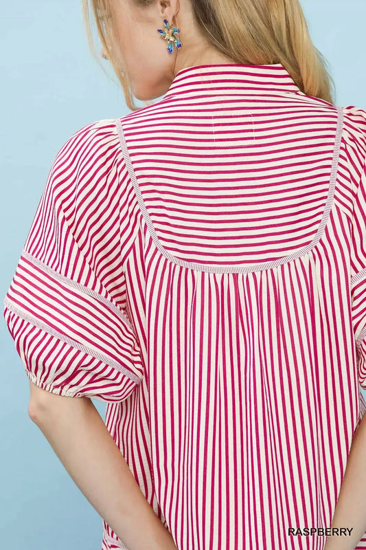 Striped Puff Sleeve Babydoll Top f9713ea4-d5ef-4529-a493-346c9d61a7e6-Max-Origin