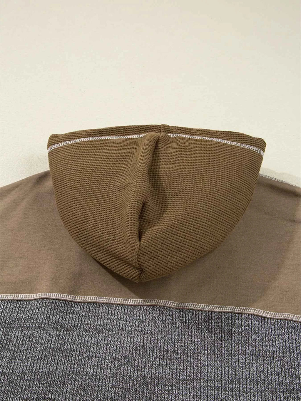 Mixed Texture Patchwork Exposed Seam Half Button Hoodie f9731570259a47559552c66db71ab998-Max-Origin