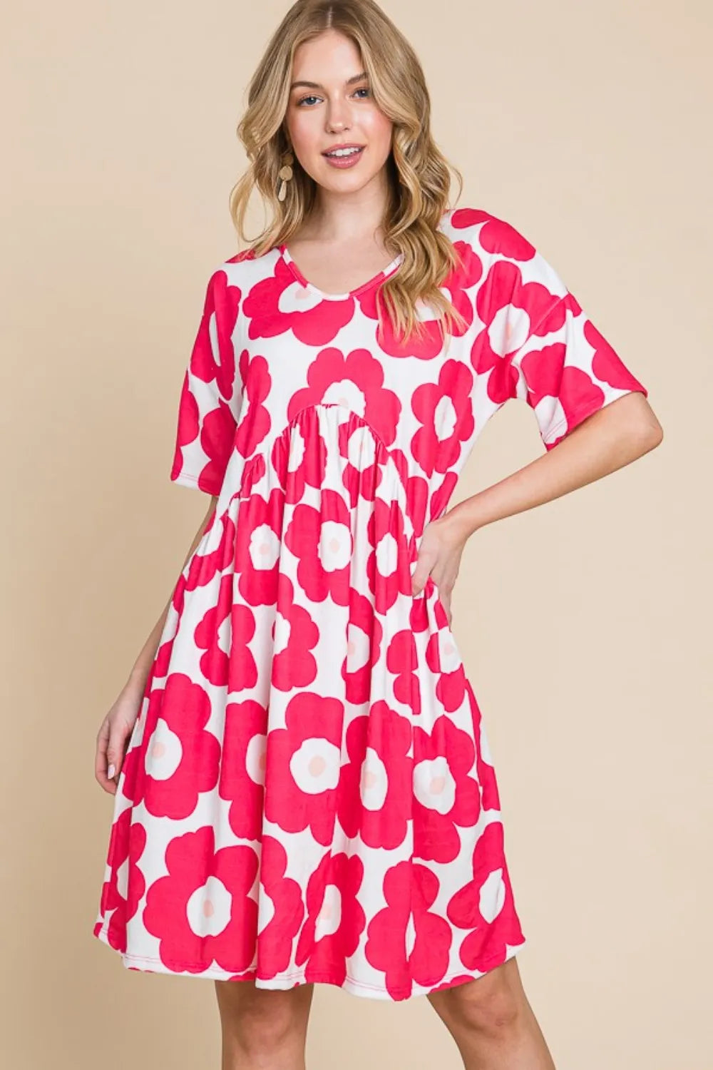 BOMBOM Flower Print Ruched Dress Fuchsia f975579f-e150-4f5d-a964-301f3546ae37-Max