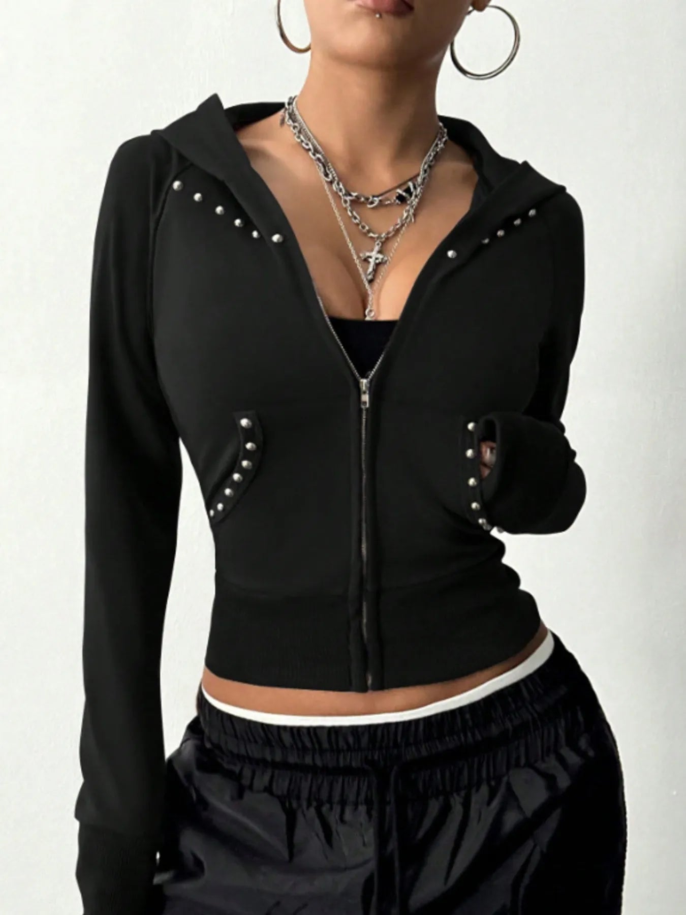 Zip-Up Long Sleeve Hoodie Black f9766fbf40af41b981bc57a978930717-Max-Origin
