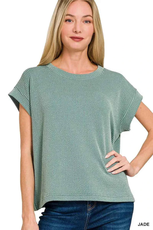 Zenana Raised Rib Cap Sleeve Top & Shorts Set f97add681f7640538418d2009482618b-Max-Origin
