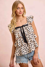 BiBi Polka Dot Ruffled Bow Tied Square Neck Sleeveless Top f97eb352cb7141fc818a7da61c556188-Max-Origin