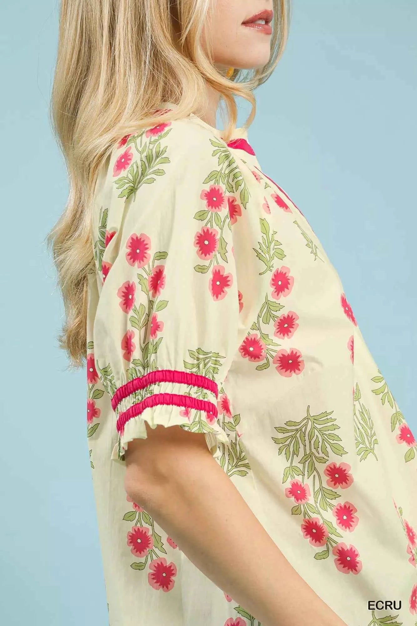 Umgee Floral V-Neck Puff Sleeve Top f9862968-2e8b-4195-b2e7-1819136ada3a-Max-Origin