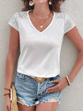 Sequin V-Neck Short Sleeve T-Shirt White f988edcc041249b1a83244aacffb2410-Max-Origin