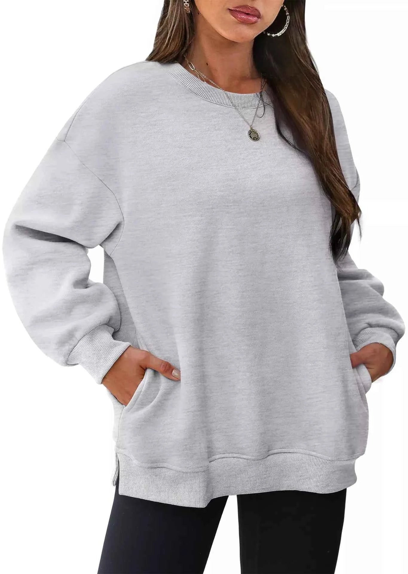 Casual Solid Color Long Sleeve Sweatshirt Light Gray f997380a-58b2-4249-94ce-f3662a68c982-Max-Origin