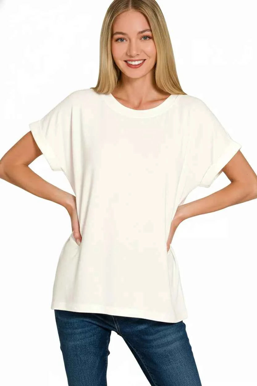 Zenana Soft Melange Hacci Short Sleeve Round Neck Top f99b32b6-ca3d-4d1e-9878-249c9e8126d0-Max-Origin
