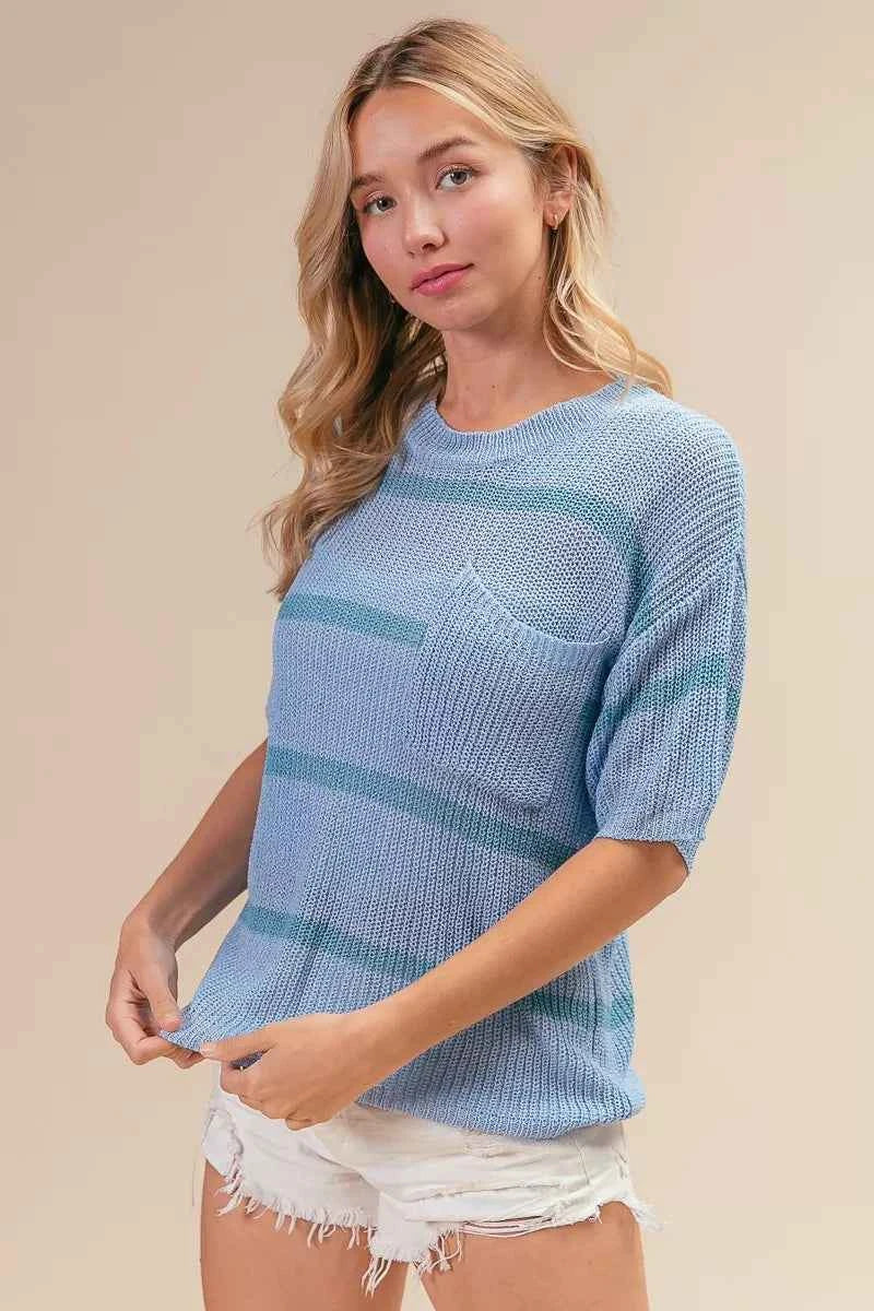 BiBi Patch Pocket Striped Lightweight Sweater Top f99d8f8e-43b4-4b66-8702-19e6f9b47633-Max-Origin