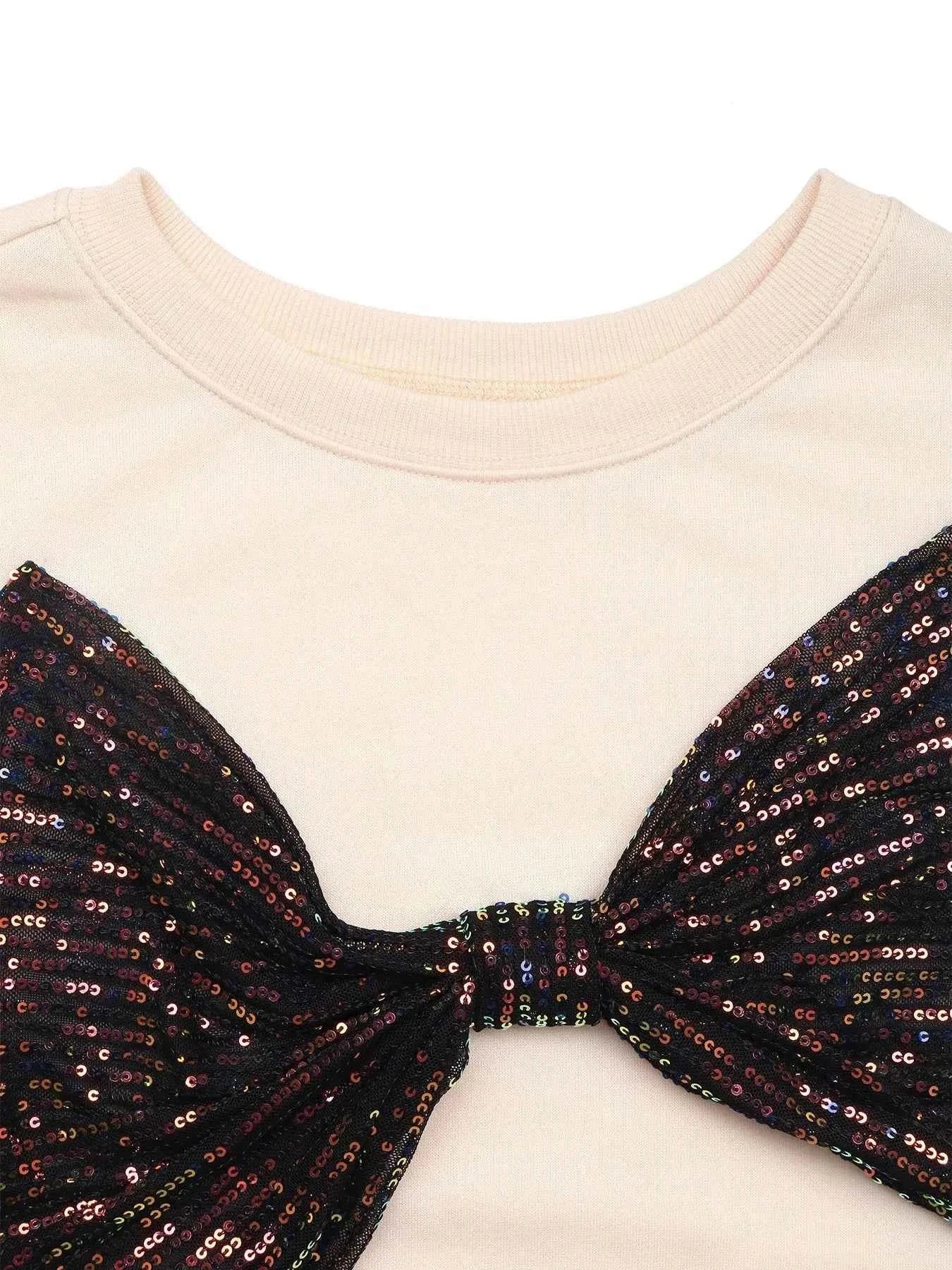 Sequined Bow Round Neck Sweatshirt f9a4c715dcd5403794bb11314ad64bbd-Max-Origin