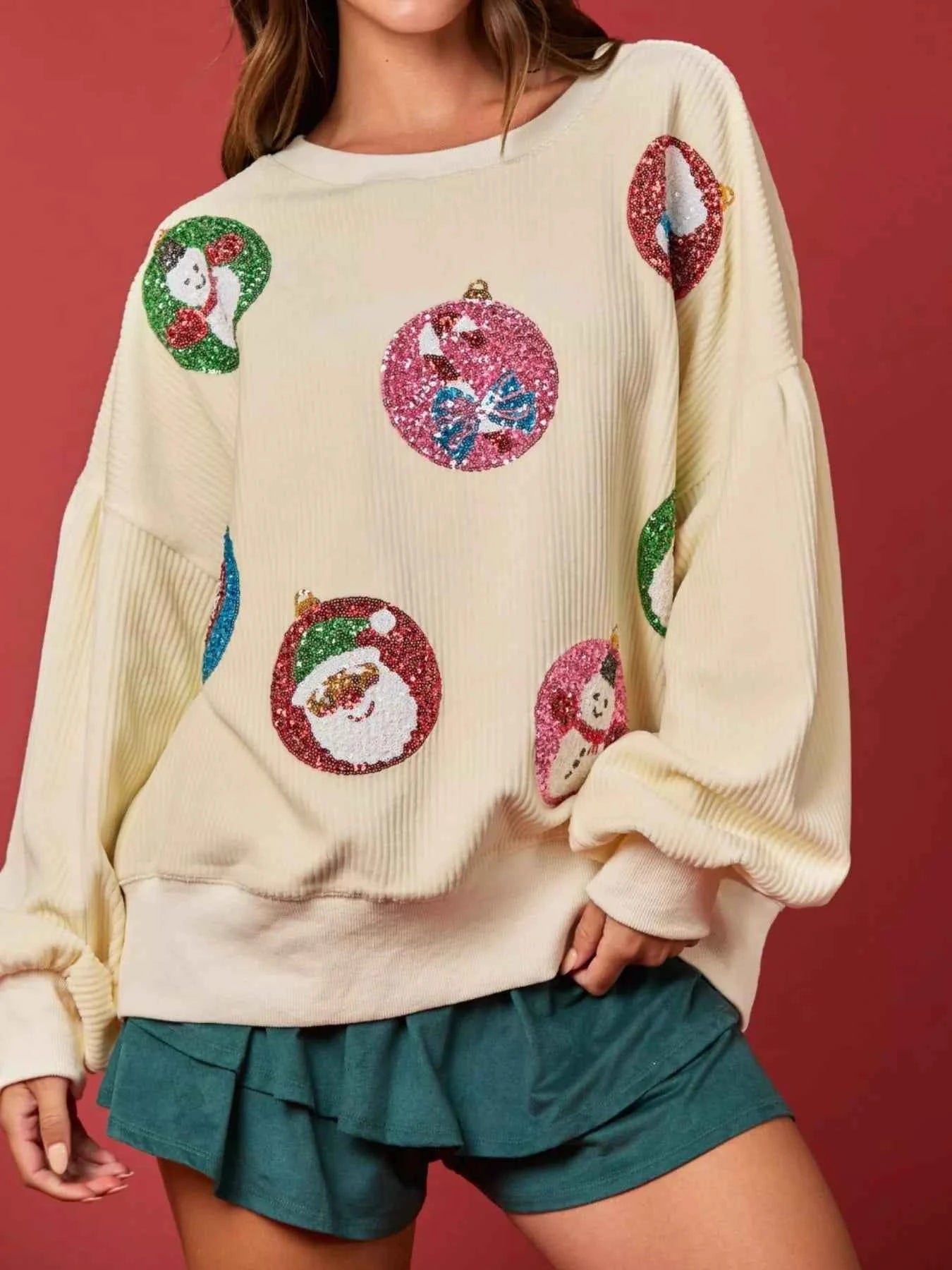 Christmas Sequin Embellished Sweatshirt Apricot f9ad9256-7eec-4ef3-8c70-3fca286cfc77-Max-Origin