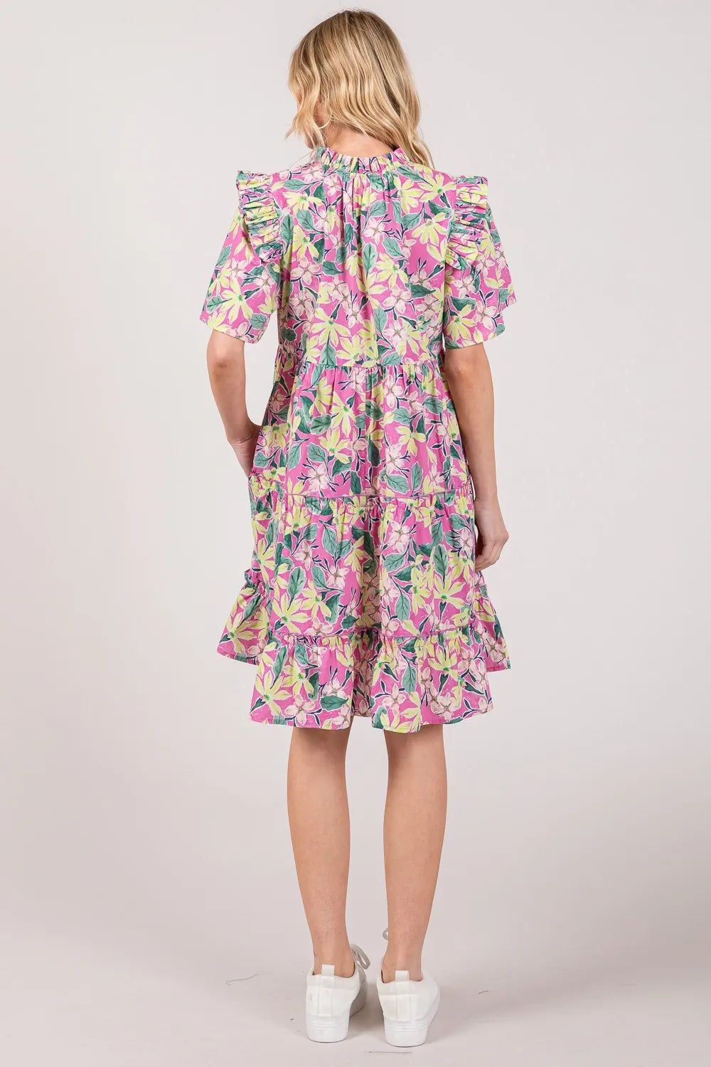 SAGE + FIG Floral Ruffle Short Sleeve Dress f9ba3c85-1cd4-43a2-8141-0f162389dedd-Max
