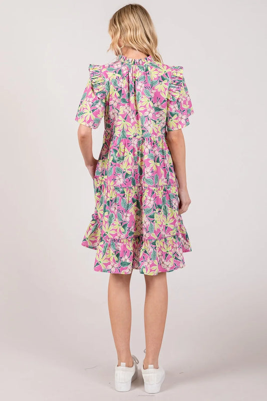 SAGE + FIG Floral Ruffle Short Sleeve Dress f9ba3c85-1cd4-43a2-8141-0f162389dedd-Max