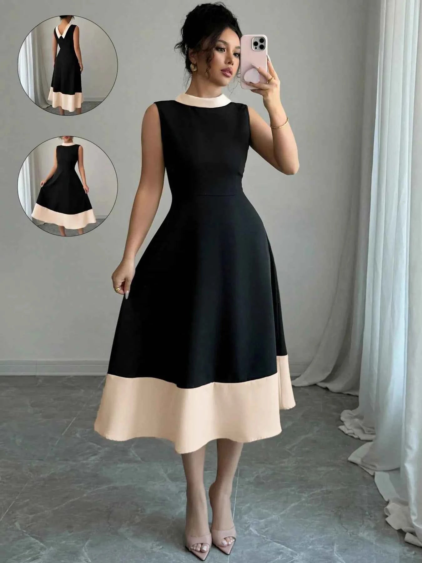 Contrast Trim Sleeveless Midi Dress f9c8b2ca-0cb9-4c89-b7bc-c53787cfab34-Max-Origin