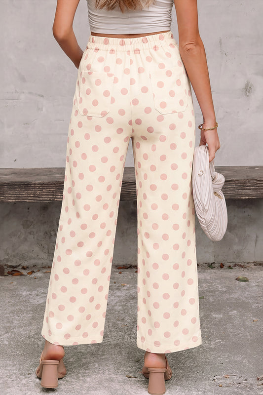 White Polka Dot Print Patched Pocket Loose Pants f9ca33927a79799a