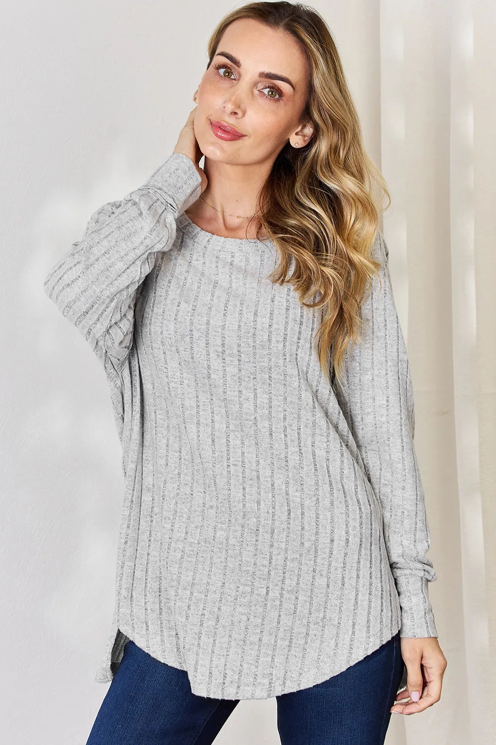 Basic Bae Full Size Ribbed Round Neck Slit T-Shirt f9da65c1-c080-4c57-b332-85c6681bd72d-Max