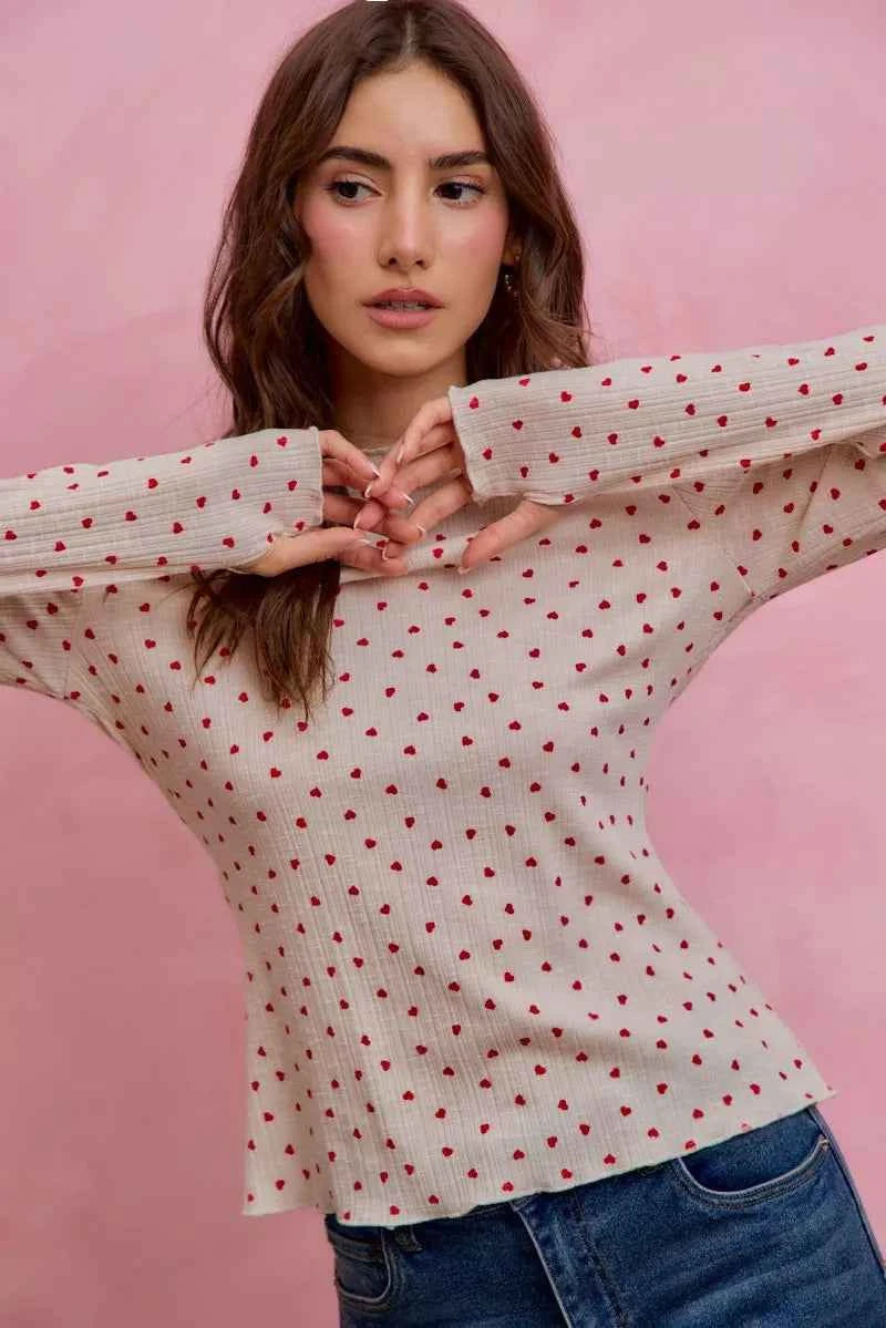 SO ME Ditsy Heart All Over Slub Rib Knit Valentine Top f9daa01062624a5a80ddc0030d8aa10a-Max-Origin