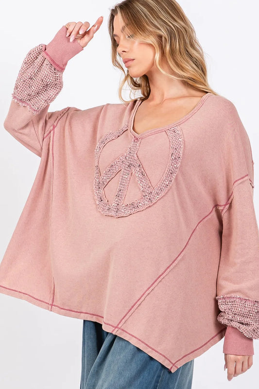 SAGE + FIG Peace Sign Mineral Wash Terry Top f9dc6303-5d98-4108-bcd1-296bfb5ce772-Max