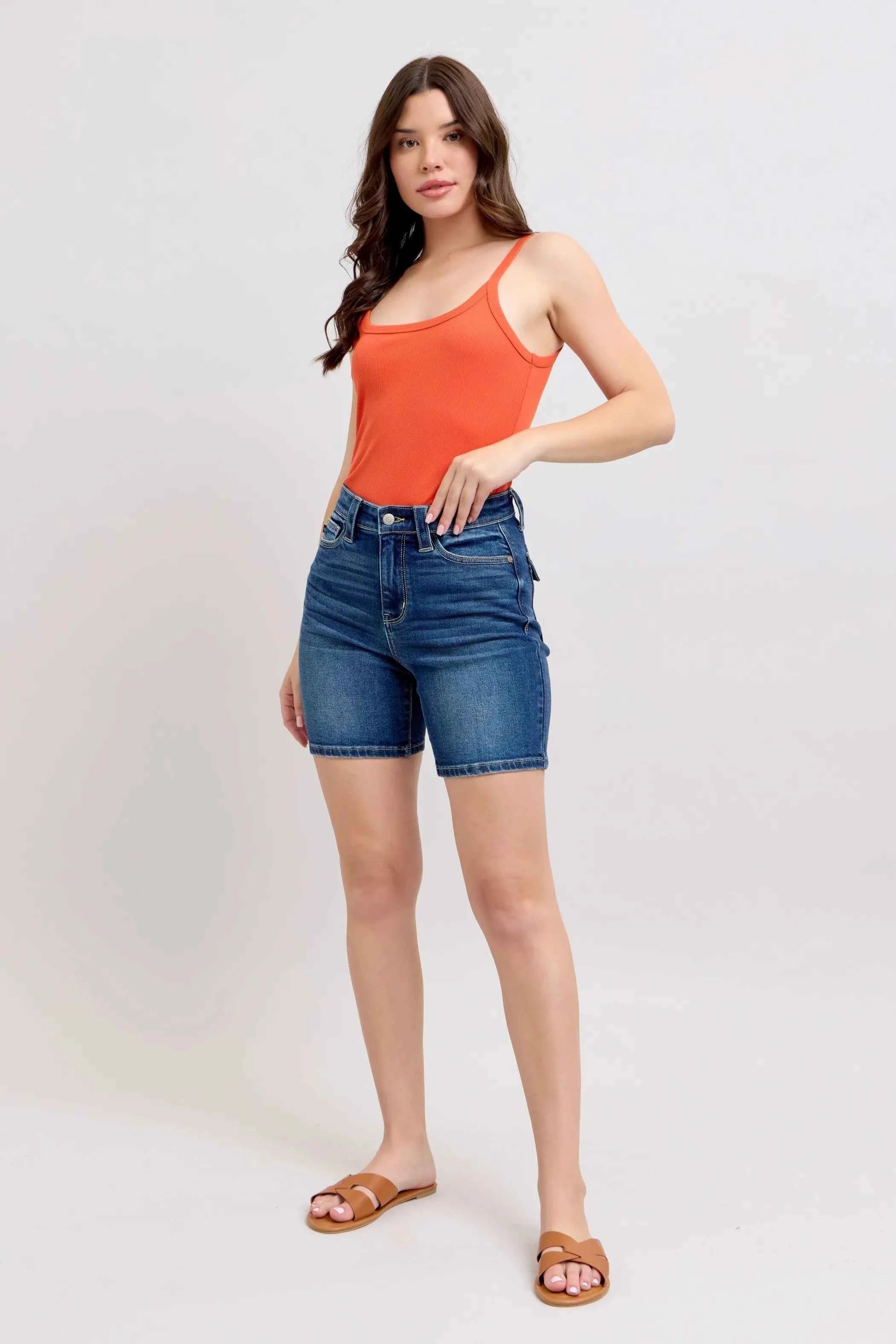 Judy Blue Full Size High Waist Bermudas Jeans W/ Back Flap Pockets Plus Size f9e1a0d35ebb4910a4a9f7233733a928-Max-Origin