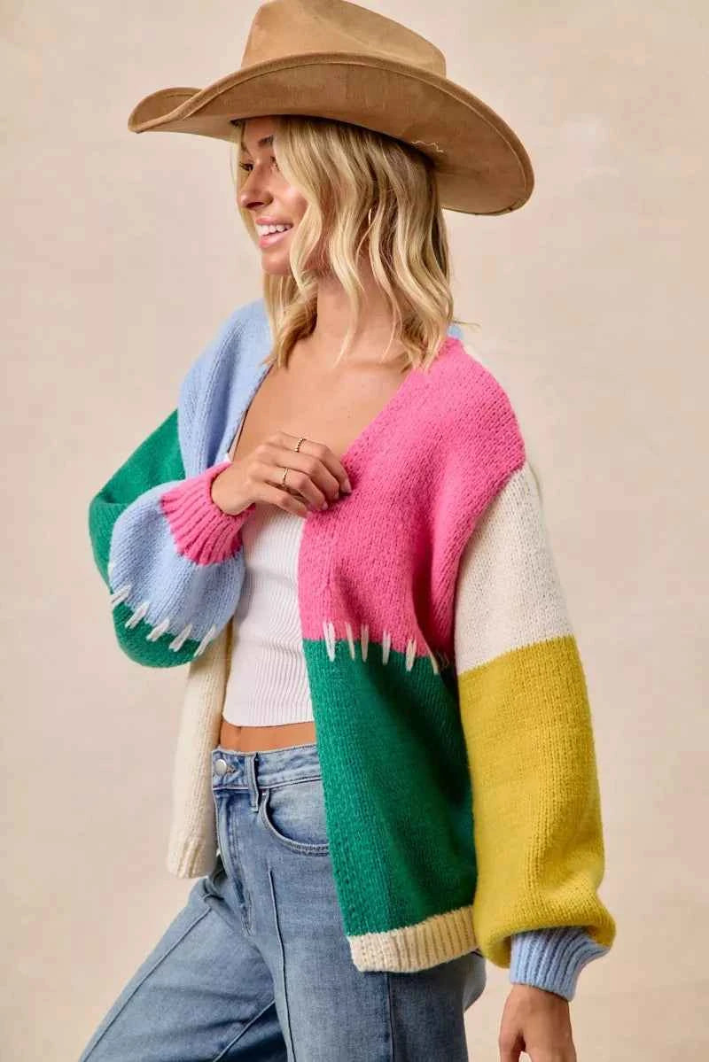 BiBi Color Block Open Front Sweater Cardigan f9ee42125aca4753a3fee7560673f66f-Max-Origin