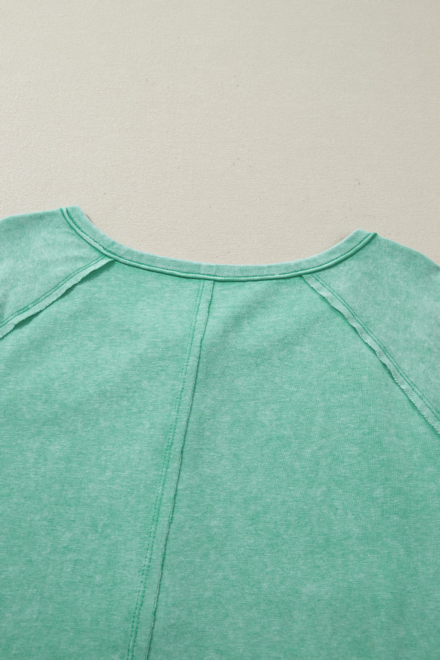 Mint Green Half Buttons Raw Seam Raglan Sleeve Mineral Wash T Shirt f9f89d4e238f1477
