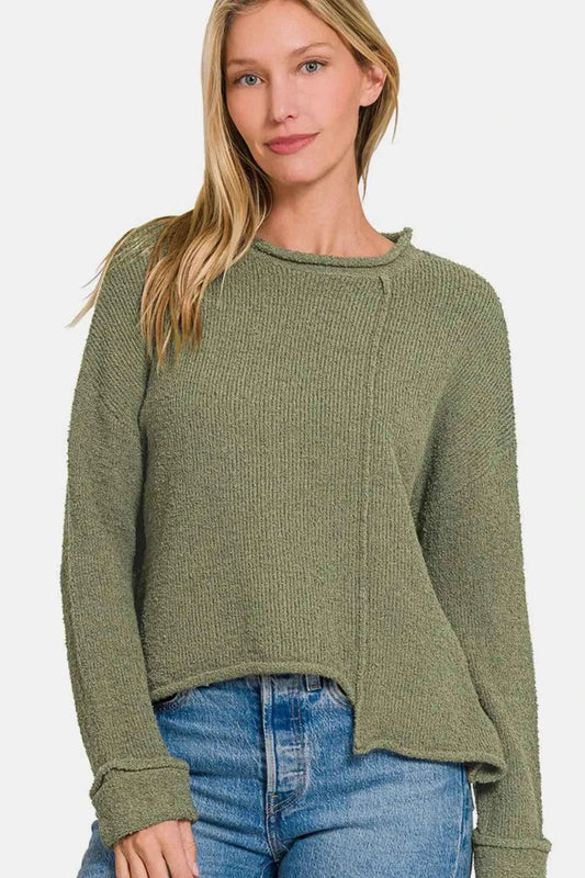 Asymmetric Hem Drop Shoulder Sweater fa017fb6-c515-46f8-8059-f811f6e16ce9-Max