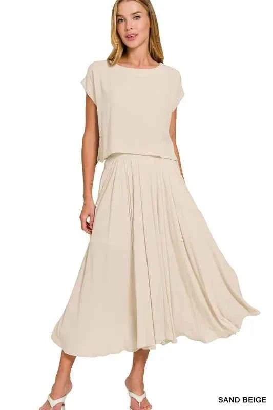 Zenana Woven Crinkle Gauze Crop Tee and Skirt Set SAND BEIGE fa0565c90e2f47bb8ed2a779f8b5b9ca-Max-Origin