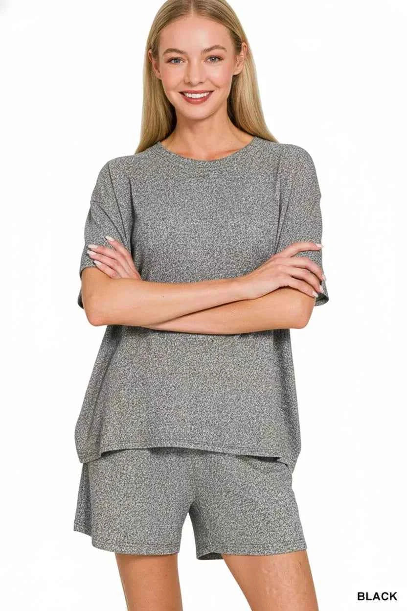 Zenana Soft Melange Short Sleeve Tee and Shorts Set fa0aa6cf-fb03-4a9b-ac31-b1e7924eeb61-Max-Origin