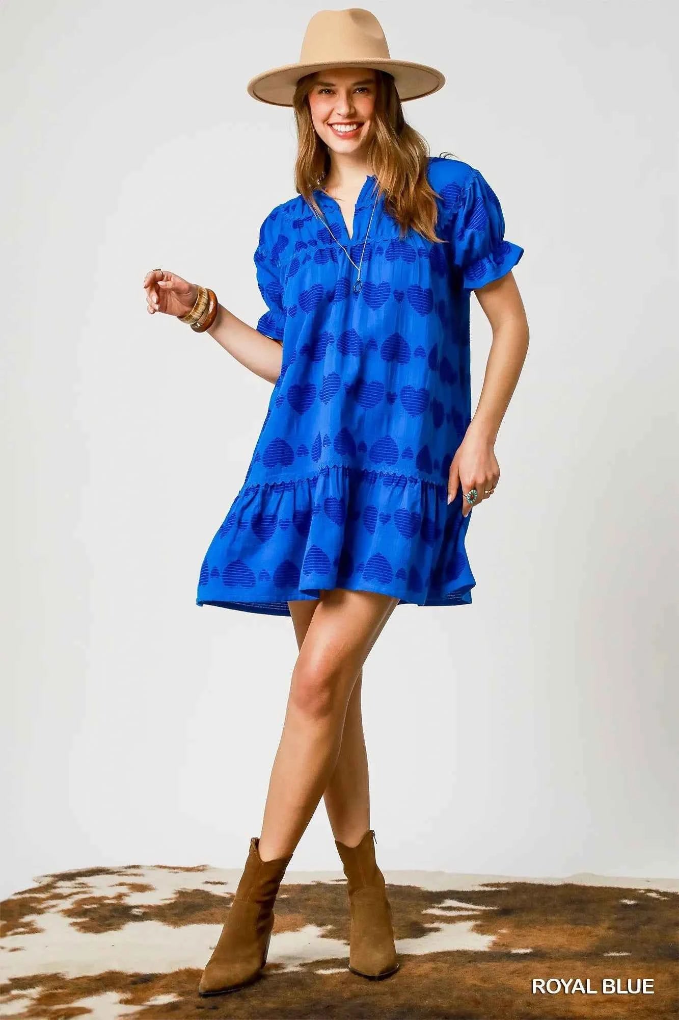 Umgee Heart Pattern Short Sleeve Ruffle Babydoll Dress fa0e344e-8956-454e-83d8-deb420de77e3-Max-Origin