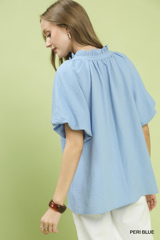 Puff Sleeve Ruffle Neck Tunic Blouse fa13fb23-9961-4b7c-a238-2861d87f635c-Max