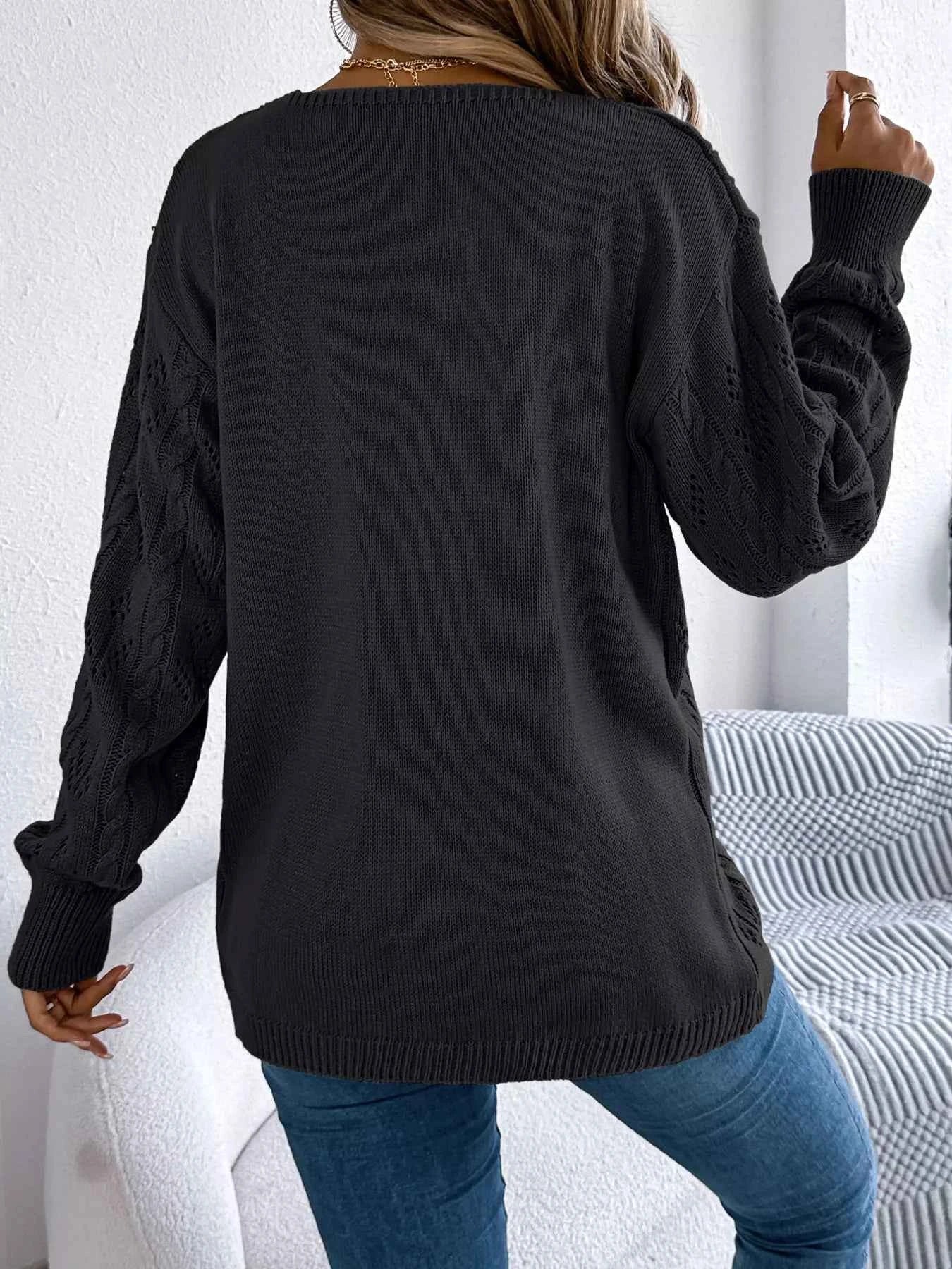 Openwork Open Front Long Sleeve Cardigan fa169e6a27f34758be6889acd7cbe9c2-Max-Origin