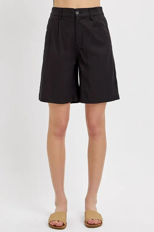 RISEN High Rise Pleated Front Shorts Black fa2c7bf1-bf10-4026-b12d-1e6a6bc5b2e7-Max