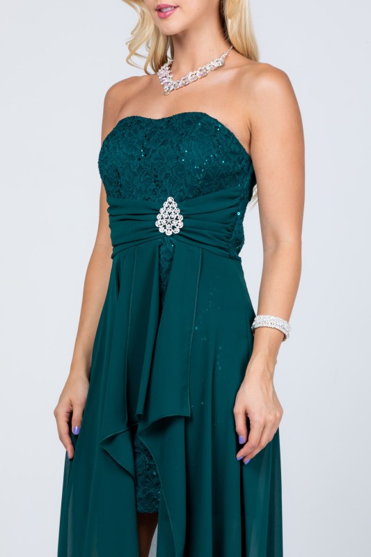 Women’s Strapless Chiffon High-Low Dress – Lace Bodice Open Back Cocktail Dress fa30f5dc-1b05-4848-8e41-4f84cd519f8c