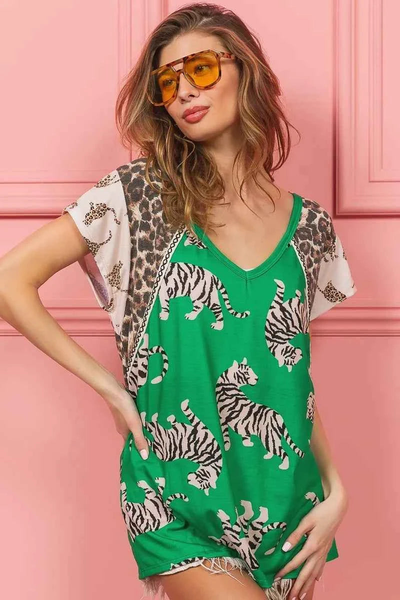 BiBi Tiger Printed Jersey Block T-Shirt with Aztec Trim fa32d909ee6f47c2bce47c5948fe600b-Max-Origin