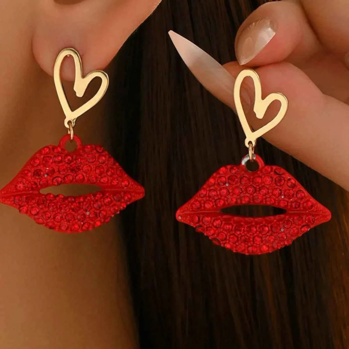18K Gold-Plated Rhinestone Lips Heart Dangle Earrings Gold One Size fa4025ba-09d7-463d-a905-83feaed36785-Max-Origin