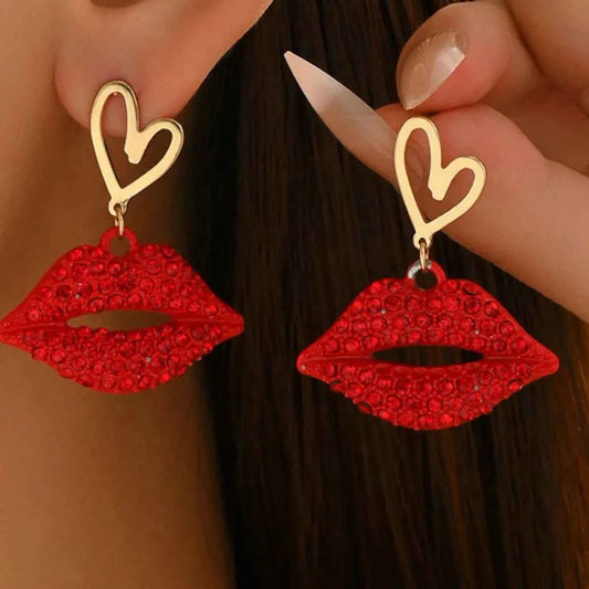 18K Gold-Plated Rhinestone Lips Heart Dangle Earrings Gold One Size fa4025ba-09d7-463d-a905-83feaed36785-Max-Origin