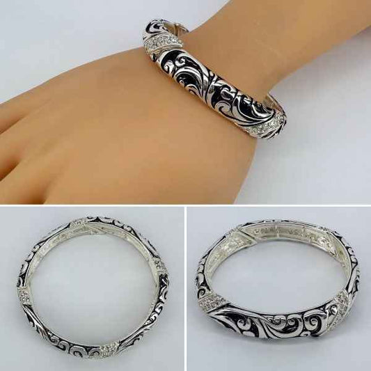 Silver Finish Stretchable Filigree Design Bracelet As Shown One Size fa423328-79c9-4f8a-b7eb-b4138d455baf